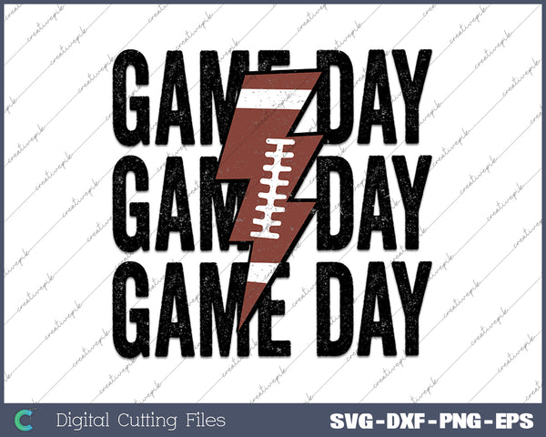 Vintage Game Day Football Lightning Bolt Funny Team Sport SVG PNG Cutting Printable Files