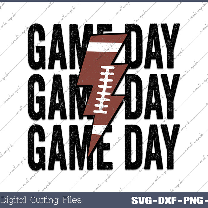 Vintage Game Day Football Lightning Bolt Funny Team Sport SVG PNG Cutting Printable Files