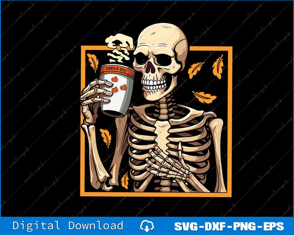Vintage Halloween Skeleton Pumpkin Spice Latte Syrup Creamer SVG PNG File