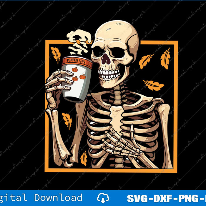 Vintage Halloween Skeleton Pumpkin Spice Latte Syrup Creamer SVG PNG File