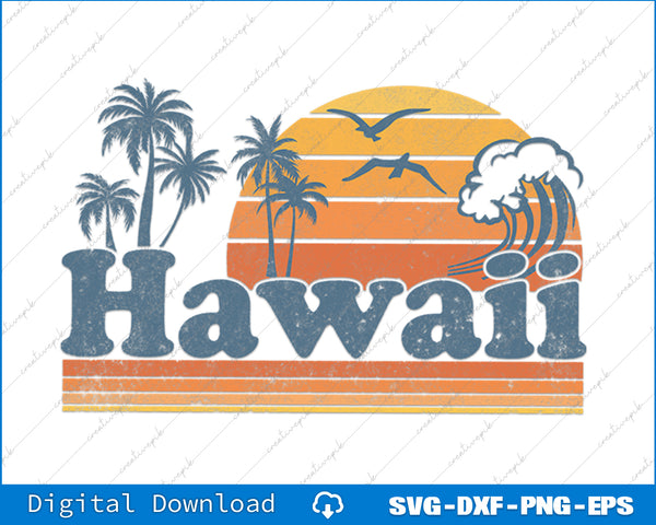 Vintage Hawaii Beach Summer Surfing Hawaiian Surf Retro SVG PNG Files