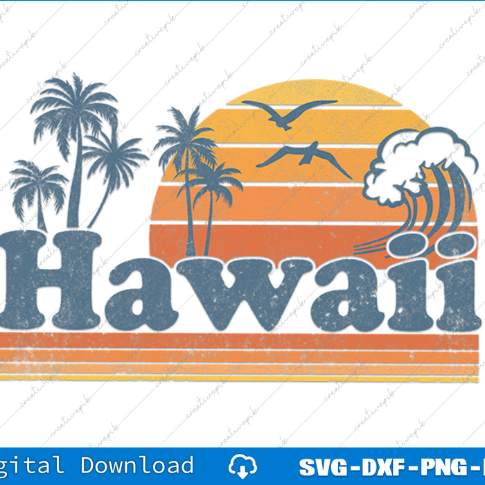 Vintage Hawaii Beach Summer Surfing Hawaiian Surf Retro SVG PNG Files