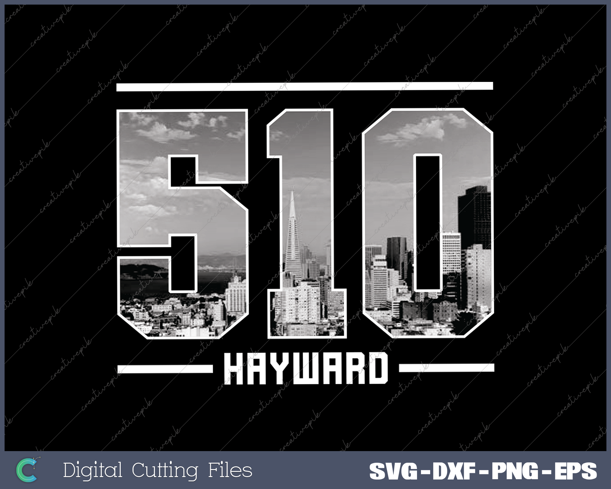Vintage Hayward 510 Area Code California Skyline SVG PNG Files ...