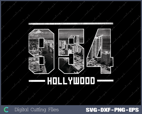 Vintage Hollywood 954 Area Code Florida Skyline SVG Cut files