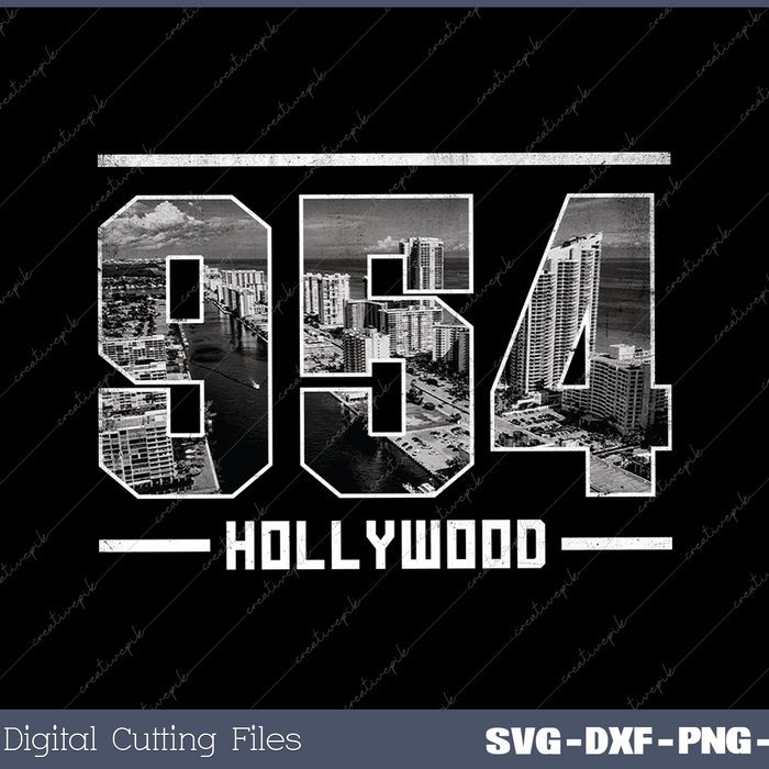 Vintage Hollywood 954 Area Code Florida Skyline