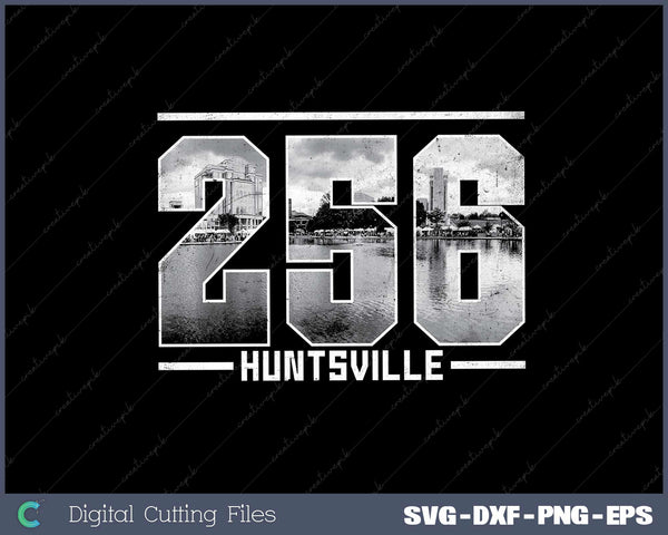 Vintage Huntsville 256 Area Code Alabama Skyline SVG Cut files