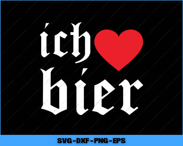 Text 'ich ❤️ bier' with a red heart on a black background