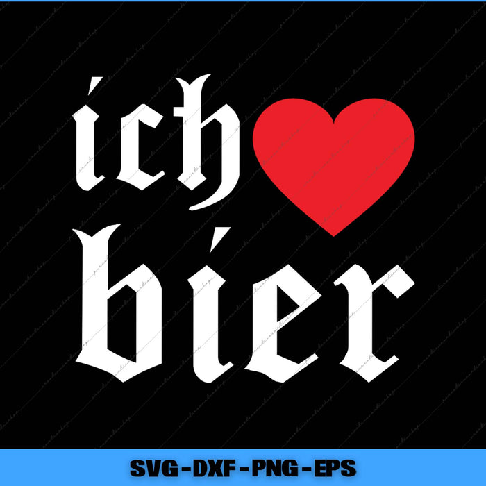 Text 'ich ❤️ bier' with a red heart on a black background