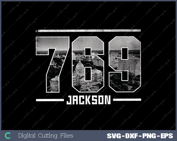 Vintage Jackson 769 Area Code Mississippi Skyline SVG Cut files