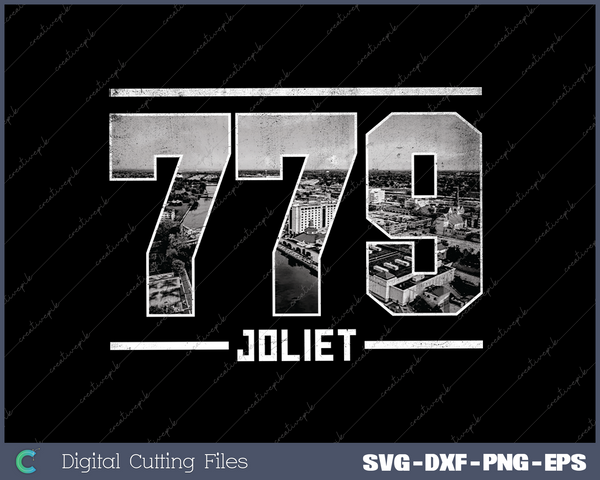 Vintage Joliet 779 Area Code Illinois Skyline SVG Cut files