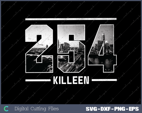 Vintage Killeen 254 Area Code Texas Skyline PNG SVG Cut files