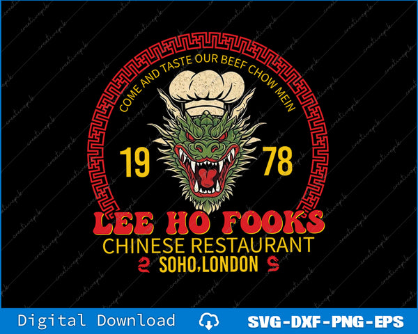 Logo of Lee Ho Fooks Chinese Restaurant with a dragon design on a black background
