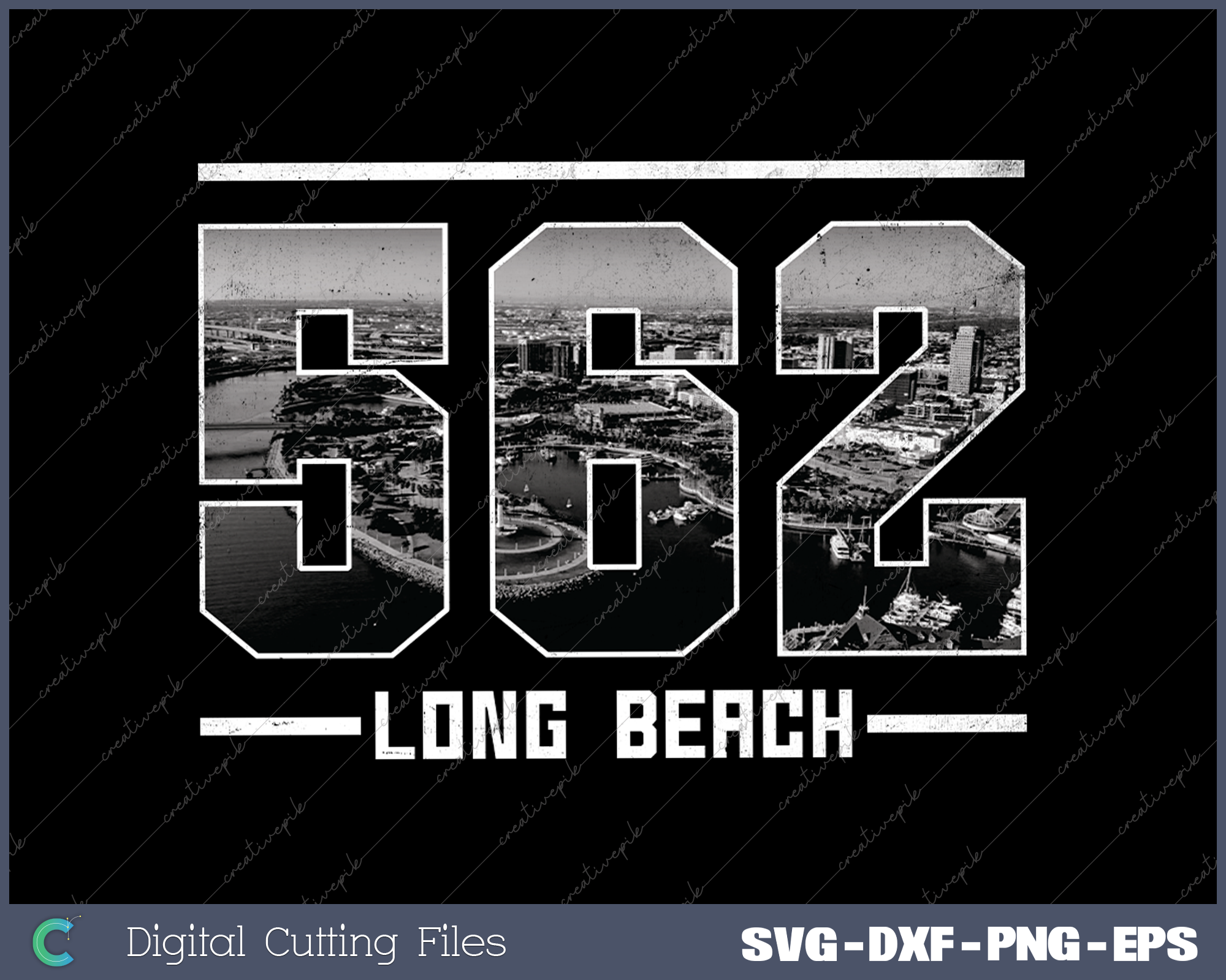 Vintage Long Beach 562 Area Code California Skyline SVG PNG Files ...