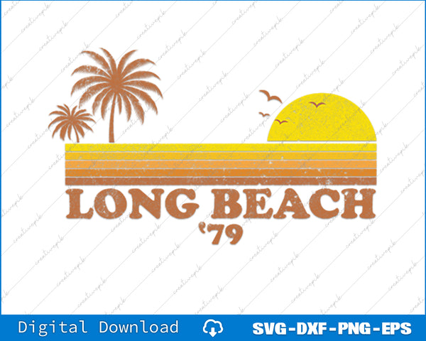 Vintage Long Beach California Retro Sunset Surfing 70's SVG PNG Printable Files