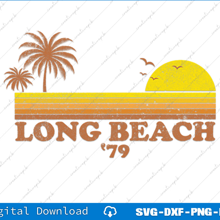 Vintage Long Beach California Retro Sunset Surfing 70's SVG PNG Printable Files