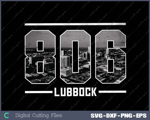 Vintage Lubbock 806 Area Code Texas Skyline Svg Design Cut File