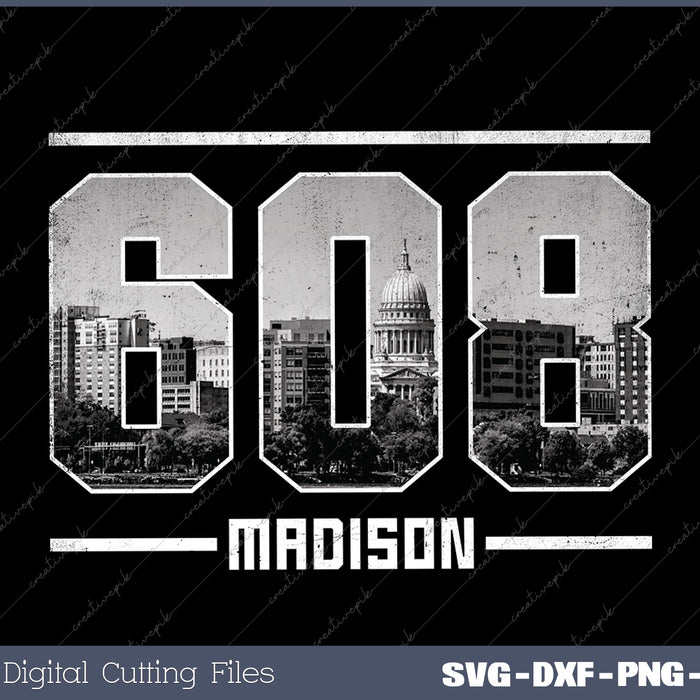 Vintage Madison 608 Area Code Wisconsin Skyline