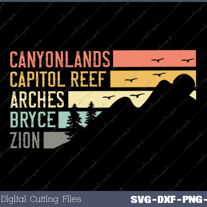 Vintage Moab Souvenir Big 5 Utah Mighty Five National Park SVG PNG Printable Files