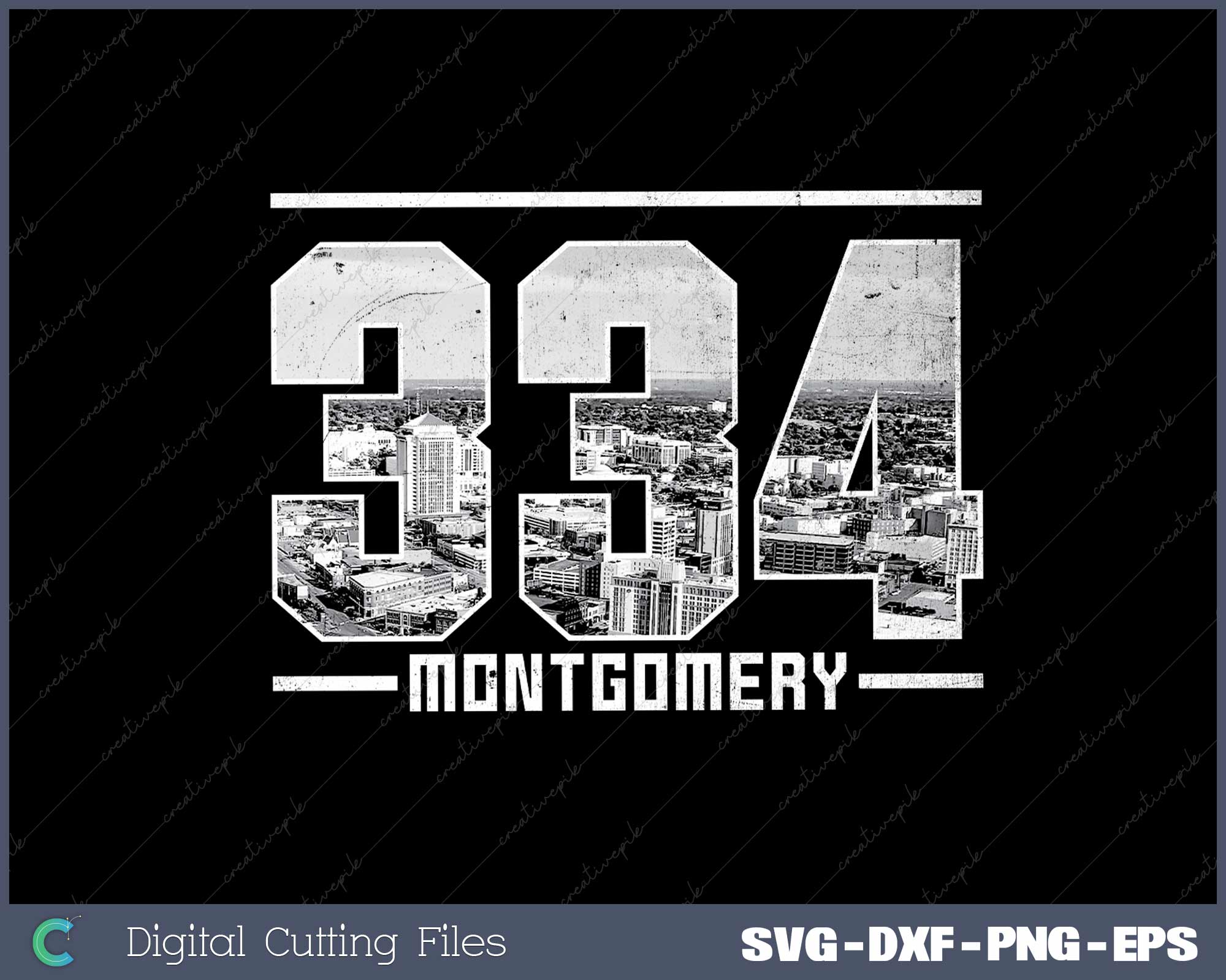 Vintage Montgomery 334 Area Code Alabama Skyline SVG PNG Files ...