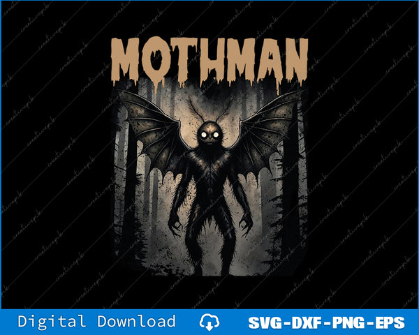 Mothman graphic with 'Mothman' text above on a dark background