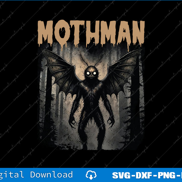 Mothman graphic with 'Mothman' text above on a dark background