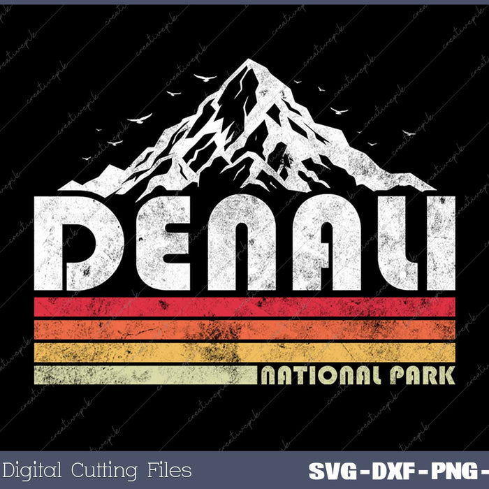 Vintage Mt Denali Alaska National Park Mountain Sunset Retro SVG PNG Cutting Printable Files