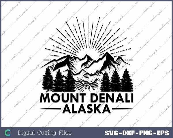 Vintage Mt Denali National Park Alaska Mountain Souvenir SVG PNG Cutting Printable Files