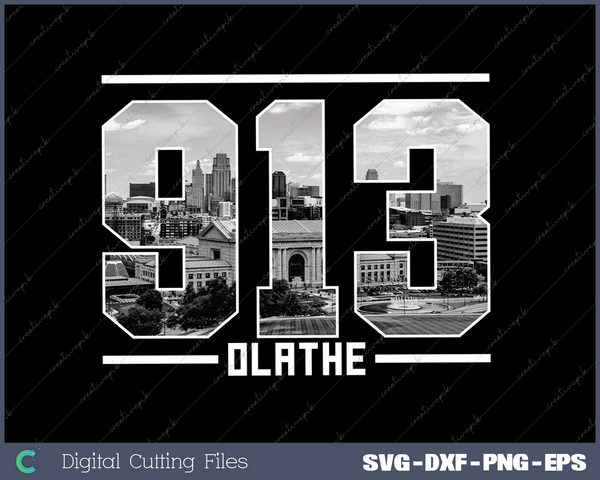 Vintage Olathe 913 Area Code Kansas Skyline SVG Cut files