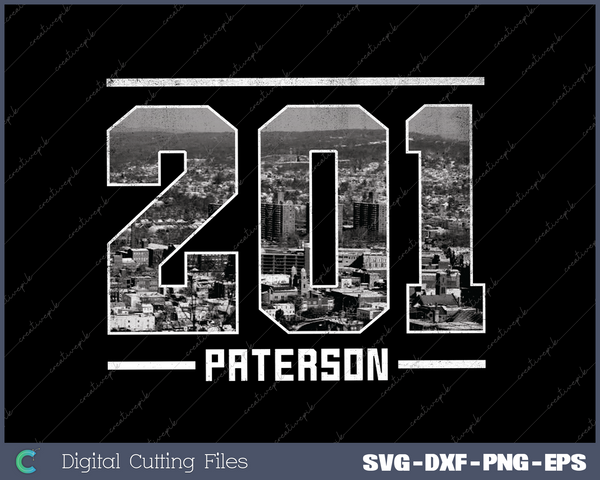 Vintage Paterson 201 Area Code New Jersey Skyline SVG Cut files