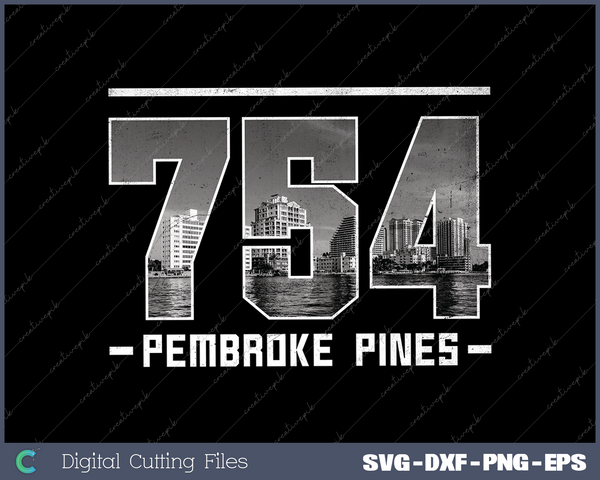 Vintage Pembroke Pines 754 Area Code Florida Skyline SVG Cut files