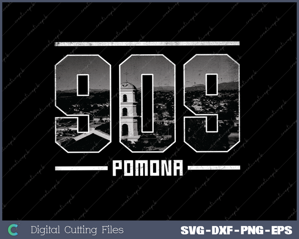 Vintage Pomona 909 Area Code California Skyline SVG Cut files