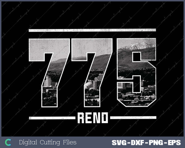 Vintage Reno 775 Area Code Nevada Skyline Svg Design Cut File