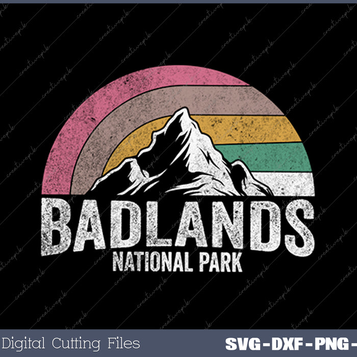 Vintage Retro Badlands National Park Sunset Adventure SVG PNG Printable Files