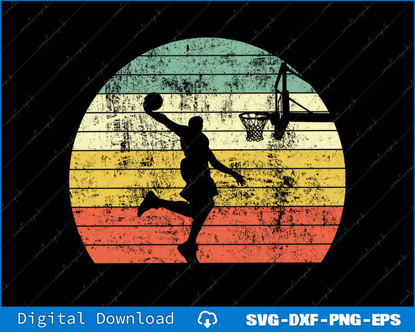 Vintage Retro Basketball Slam Dunk Sunset SVG PNG Printable Files