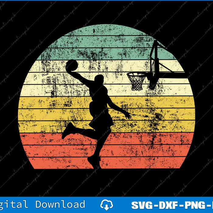 Vintage Retro Basketball Slam Dunk Sunset SVG PNG Printable Files