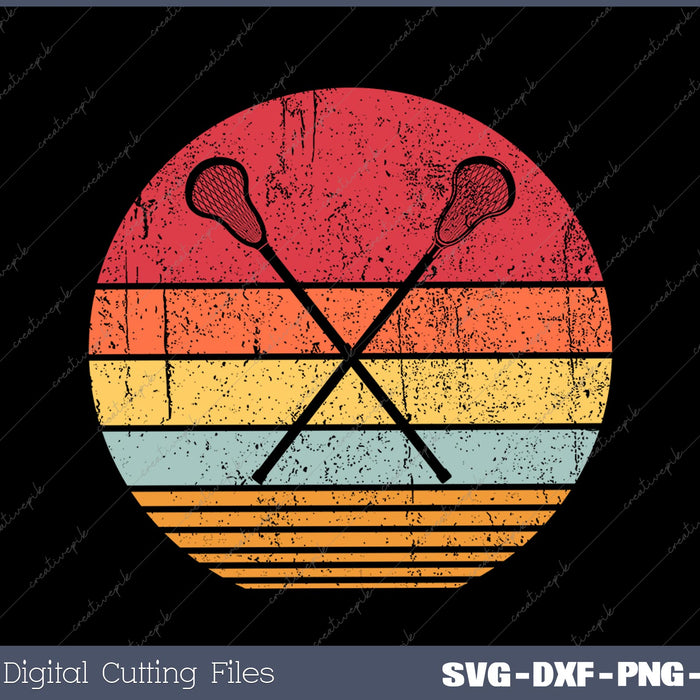 Vintage Retro Lacrosse Player Silhouette Sun Gift 