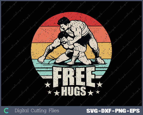 Vintage Retro Wrestling Funny Free Hugs Wrestling SVG PNG Printable Files