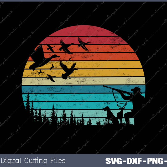 Vintage Retro style Duck hunting SVG PNG Cutting Printable Files