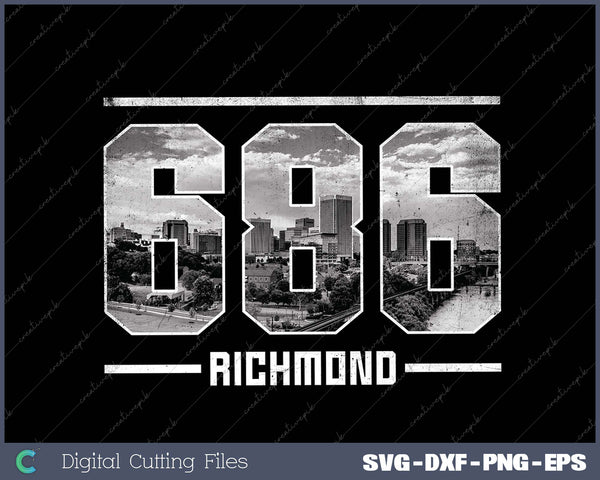 Vintage Richmond 686 Area Code Virginia Skyline Svg Design Cut File