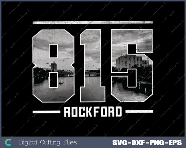 Vintage Rockford 815 Area Code Illinois Skyline SVG Cut files