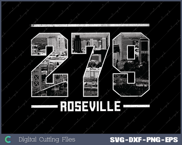 Vintage Roseville 279 Area Code California Skyline SVG Cut files