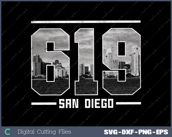 Vintage San Diego 619 Area Code California Skyline SVG Cut files