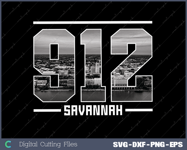 Vintage Savannah 912 Area Code Georgia Skyline SVG Cut files