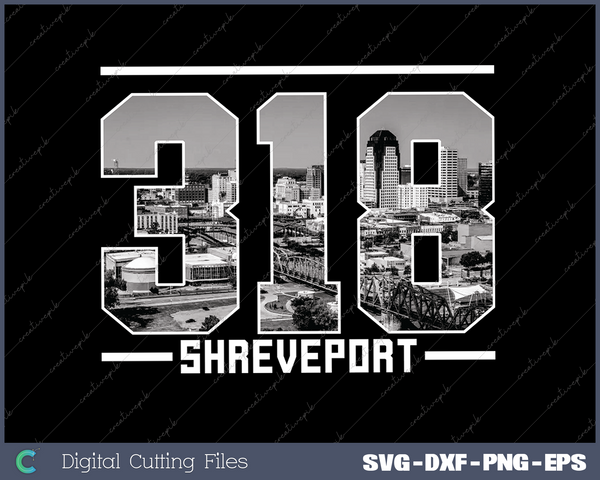 Vintage Shreveport 318 Area Code Louisiana Skyline SVG Cut files