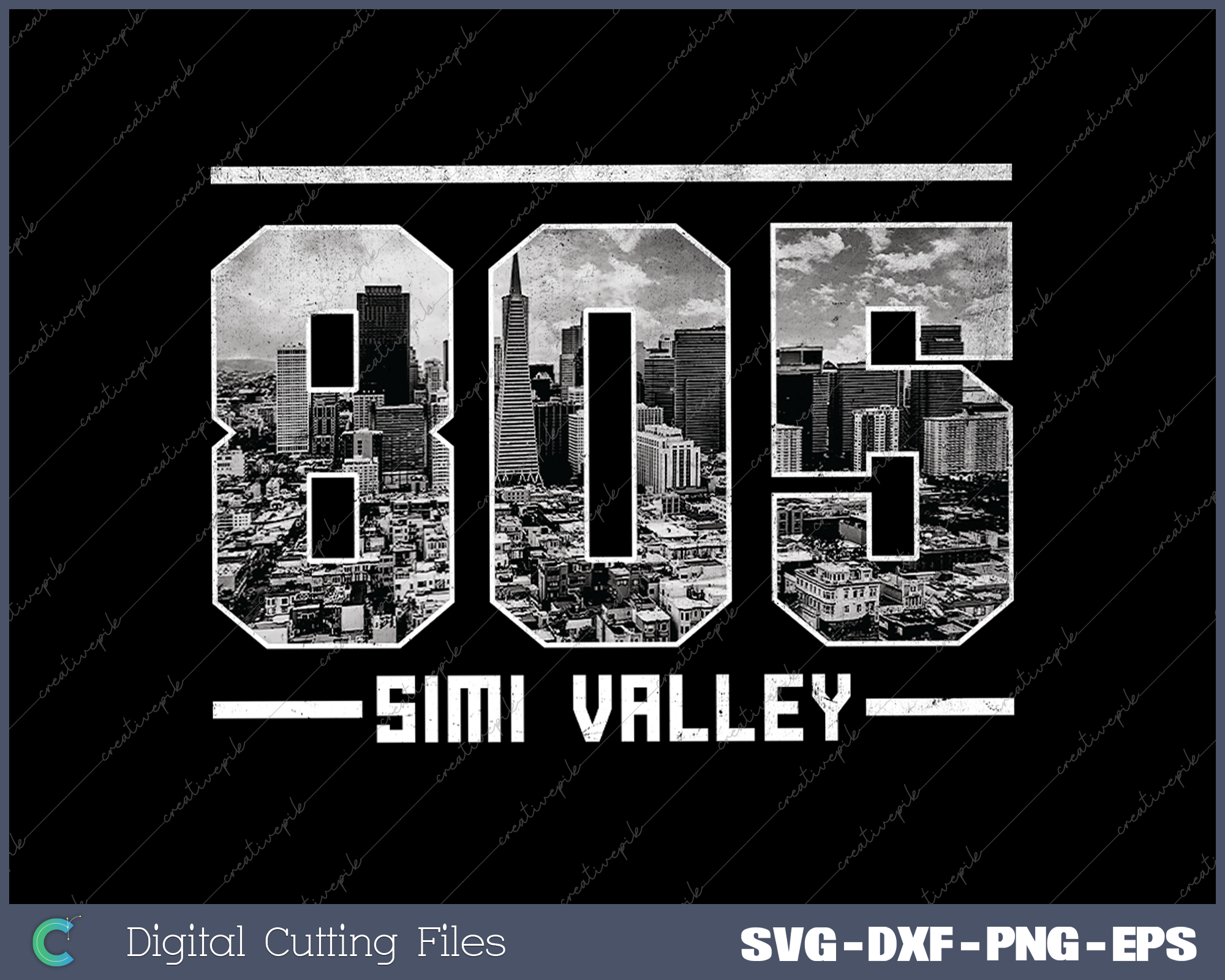 Vintage Simi Valley 805 Area Code California Skyline SVG Cut files ...