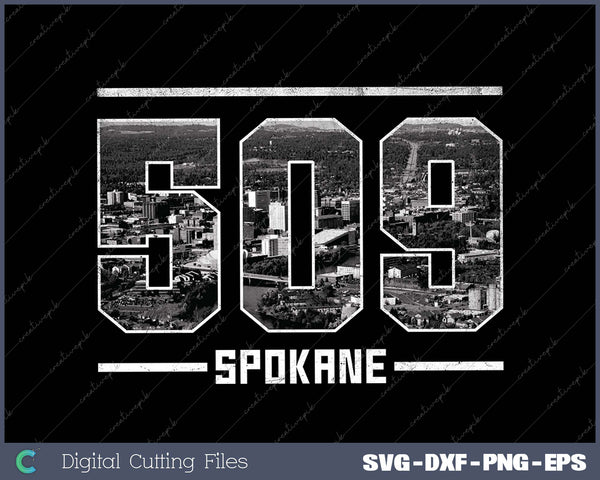 Vintage Spokane 509 Area Code Washington State Skyline SVG Cut files