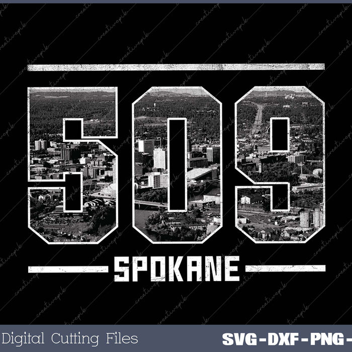 Vintage Spokane 509 Area Code Washington State Skyline 