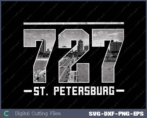 Vintage St. Petersburg 727 Area Code Florida Skyline SVG Cut files