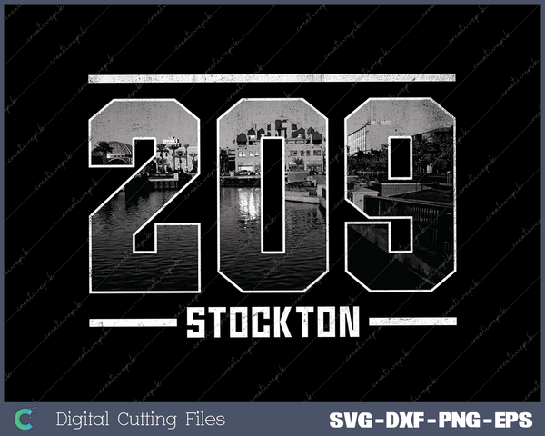 Vintage Stockton 209 Area Code California Skyline SVG Cut files