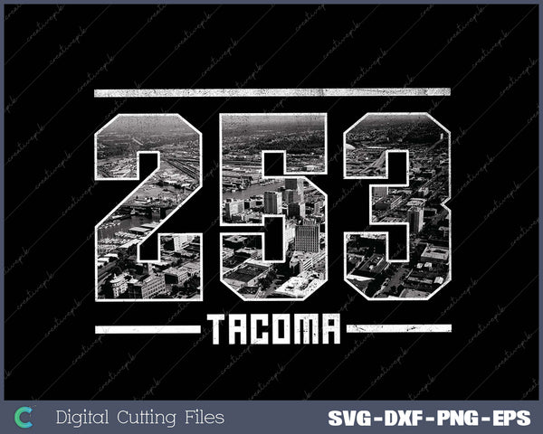 Vintage Tacoma 253 Area Code Washington State Skyline SVG Cut files